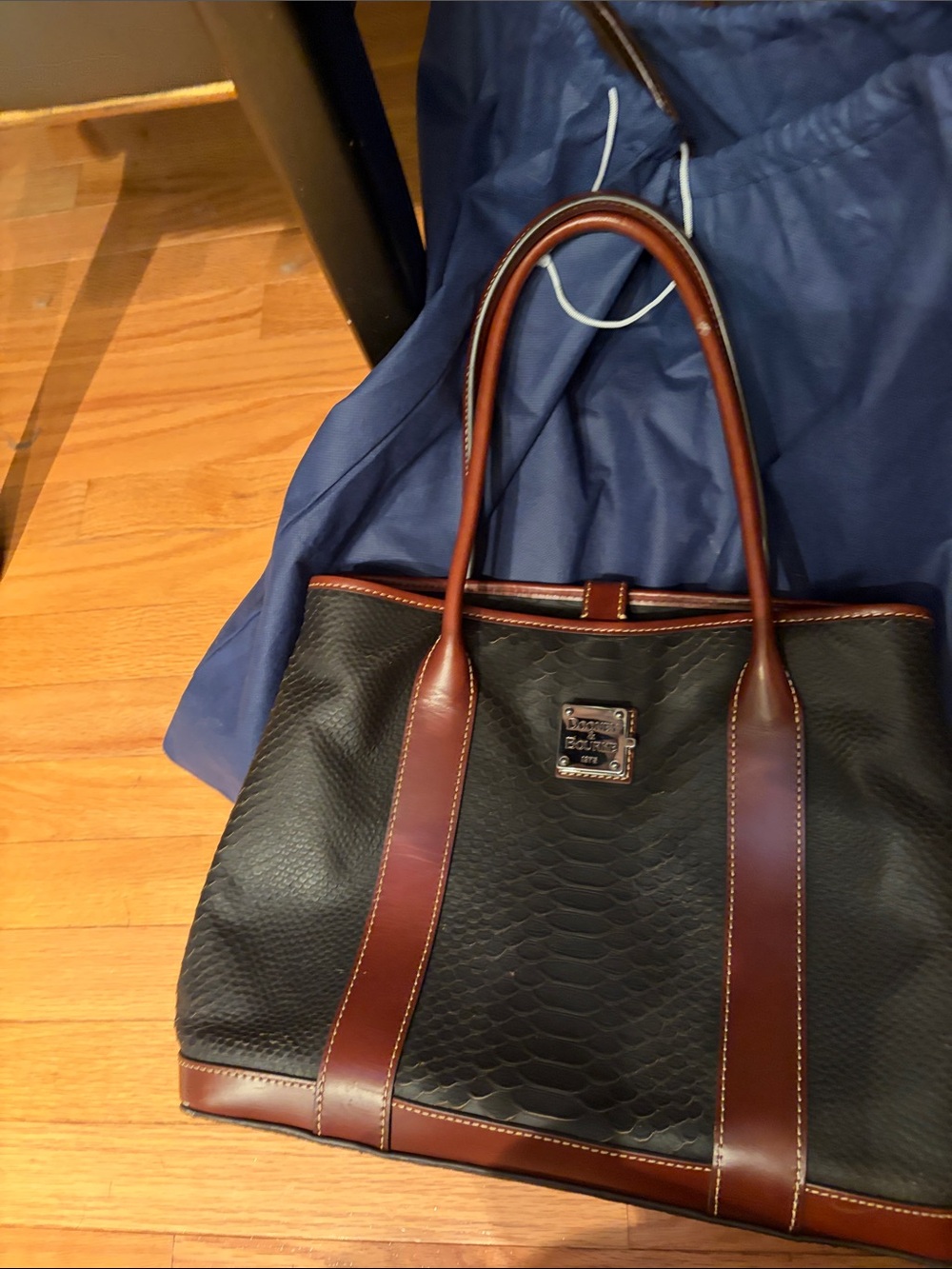 Dooney & Bourke Black Tote with Brown Leather Trim